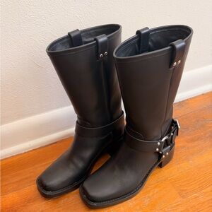 Reformation Black Leather Francesca Harness Moto Boots